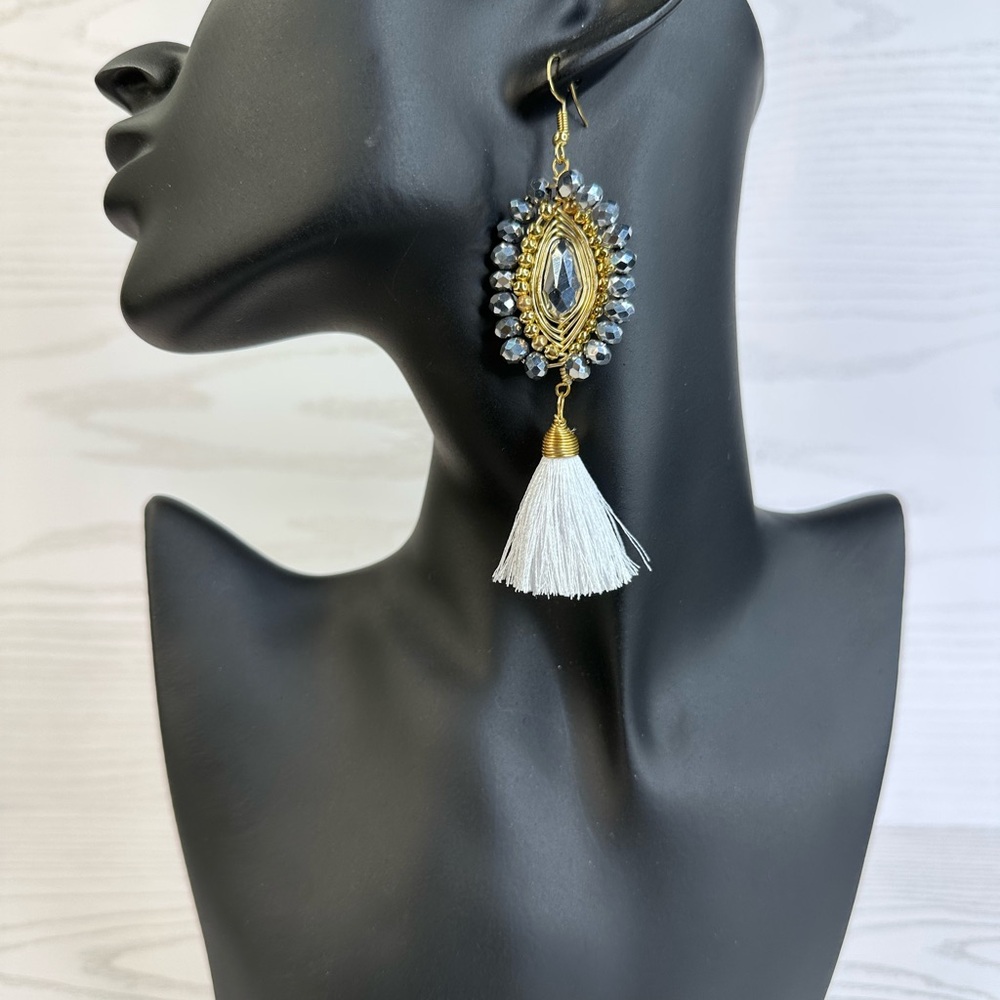 New handmade Elegant Gold‎ and Silver and white Tassel Earrings14k gold platted
